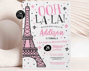 Paris Birthday Invitation: Eiffel Tower Party, Editable Template (Digital Download)