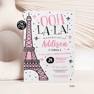 Paris Birthday Invitation Paris Girl theme party Invite Template INSTANT DOWNLOAD EDITABLE Paris passport invitation Eiffel Tower Corjl 376