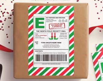 Editable Elf North Pole Shipping Labels: Santa Mail (Instant Download)