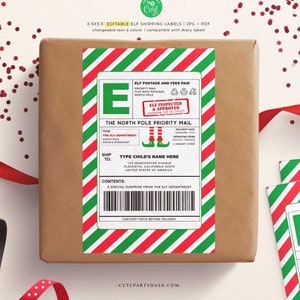 EDITABLE Elf North Pole Shipping Labels, Santa Mail, Christmas Mail Sticker From Santa, Package Tag Gift Postage Label INSTANT DOWNLOAD, 600
