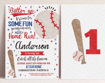 Watercolor Baseball Birthday Invitation: Editable Sports Invite (Digital Download)