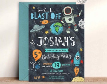 Astronaut Birthday Invitation Template: Outer Space Party (Digital Download)