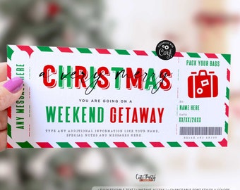 Christmas Weekend Getaway Voucher Template, Surprise Trip gift ticket, Weekend Getaway, Trip Away Trip Voucher Editable INSTANT DOWNLOAD