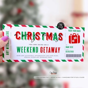 Christmas Weekend Getaway Voucher Template, Surprise Trip gift ticket, Weekend Getaway, Trip Away Trip Voucher Editable INSTANT DOWNLOAD