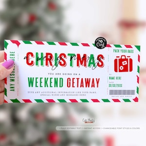 Weihnachts-Wochenendausflug-Gutscheinvorlage, Überraschungsreise-Geschenkkarte, Wochenendausflug, Reise-Weg-Reise-Gutschein bearbeitbar SOFORTIGER DOWNLOAD