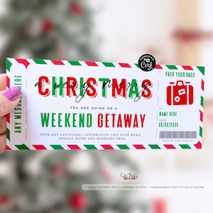 Christmas Weekend Getaway Voucher Template, Surprise Trip gift ticket, Weekend Getaway, Trip Away Trip Voucher Editable INSTANT DOWNLOAD