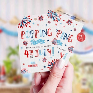 Happy 4th of July Popping by tag INSTANT DOWNLOAD Patriotic Real Estate Pop by tags Printable Fireworks Cookie Editable Gift Tag