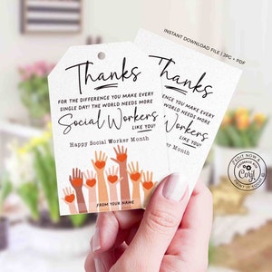 Maatschappelijk werker maand cadeau tags afdrukbare INSTANT DOWNLOAD bewerkbare school maatschappelijk werk waardering dag cadeau Survival Kit kaart dank u tag