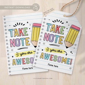 Take Note Tag Editable Teacher Appreciation Week Gift Tag Template Printable Notepad Thank You Tag You are Awesome INSTANT DOWNLOAD Pen gift