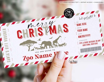 EDITABLE Christmas Zoo Trip Ticket Template, Animal Park Pass, Surprise Zoo Trip Gift Voucher Template, Printable Gift idea INSTANT DOWNLOAD