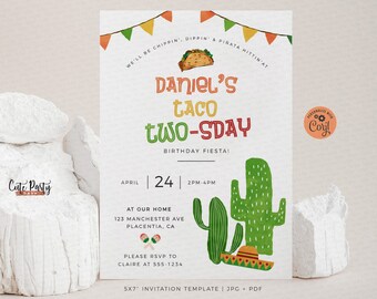 Taco Twosday Birthday Invitation: Editable Fiesta Invite (Digital Download)