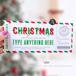 Modelo EDITÁVEL de certificado de presente do Papai Noel de Natal para crianças, vale-presente de feriados, presente de bilhete de Natal para impressão, 600 DOWNLOAD INSTANTÂNEO