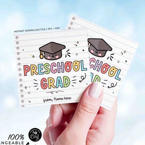 Etiqueta de graduación preescolar imprimible DESCARGA INSTANTE EDITABLE último día Escuela Felicitaciones Graduado preescolar Estudiante de regalo de fin de año escolar