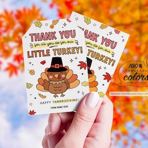 Thanks for all you do for our little turkey Thanksgiving gift Tag INSTANT DOWNLOAD EDITABLE Fall Appreciation Thankful School, Therapist