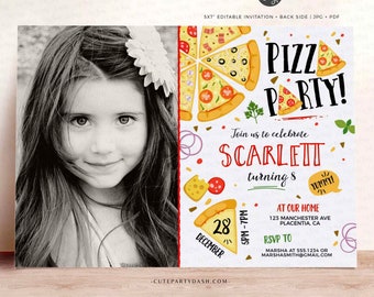 Pizza party Photo invitation, Printable Pizza Making Birthday, corjl invite, Pizza Birthday digital download, INSTANT DOWNLOAD EDITABLE #200