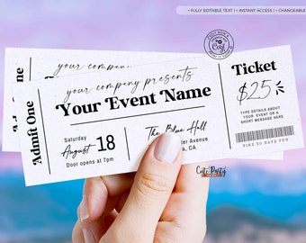EDITABLE Printable Event Ticket, Concert Event Fake Ticket, School Event Ticket Template, Gift Ticket Template, Fake Pass INSTANT DOWNLOAD