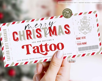 EDITABLE Christmas Tattoo Gift Voucher Template , Tattoo Gift idea, Printable Tattoo Gift Certificate, Birthday ticket INSTANT DOWNLOAD