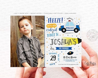 Police Birthday Photo invitation INSTANT DOWNLOAD Cops and Robbers Party Digital download Editable police officer Party invitation #490