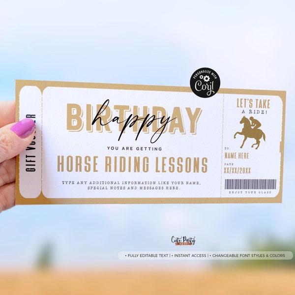 Editable Horse Riding Lessons Gift Voucher template, Birthday Gift Experience Horseback riding lessons Voucher, certificate INSTANT DOWNLOAD