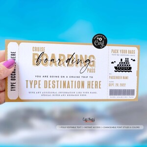 Cruise Boarding Pass Vacation Ticket Gift Voucher, Editable Gift Ticket Template, Surprise Cruise Trip gift ticket, INSTANT DOWNLOAD