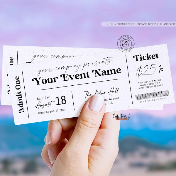 EDITABLE Printable Event Ticket, Concert Event Fake Ticket, School Event Ticket Template, Gift Ticket Template, Fake Pass INSTANT DOWNLOAD