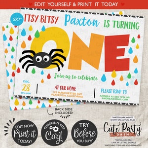 Itsy Bitsy Spider 1st Birthday Invitation: Primary Colors (Digital Download)
