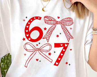 Funny Six Seven Valentine Coquette Bow Png | 67 Viral Internet Joke | Preppy Heart Shirt Design | Valentine Humor Digital File