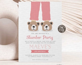 Editable Slumber Party Invitation: Girly Sleepover Invite (Digital Download)