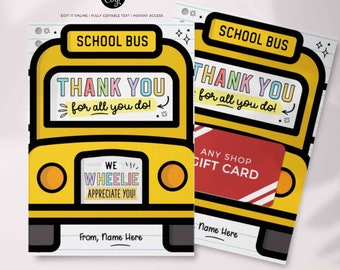 Editable Bus Driver Gift Card Holder template, Printable School Bus Driver Thank You Appreciation Gift, INSTANT DOWNLOAD, Corjl Card