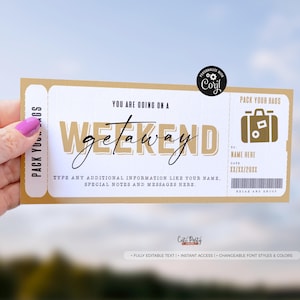 Editable Weekend Getaway Voucher Template, Surprise Trip gift ticket, Weekend Getaway Birthday Trip Away Trip Voucher #189 INSTANT DOWNLOAD