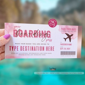 Bearbeitbare Bordkarte Ticketvorlage Druckbare Überraschungsreise Reveal Geschenkkarte Gefälschte Flugkarte Geburtstagsgeschenk Gutschein SOFORT DOWNLOAD