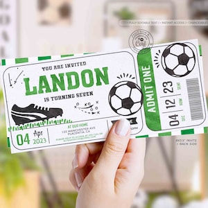 EDITABLE Soccer Birthday Party Ticket invitation, INSTANT DOWNLOAD,  All Star Sport Birthday printable digital Ball corjl Invite 442