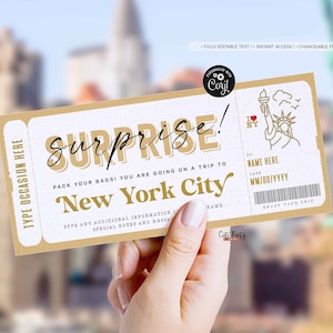 Surprise New York Reise Ticket Vorlage, bearbeitbare Reise Geschenk Ticket, Surprise NYC Urlaub Bordkarte Ticket Reise SOFORTIGER DOWNLOAD