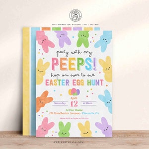 INSTANT DOWNLOAD Easter Egg Hunt Invitation, Editable Party With My Peeps Printable Invite, Spring Easter Peeps Egg Hunt Party, Bunny 379