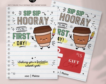 Plantilla para porta tarjetas de regalo "First Day Coffee" (Descarga instantánea)