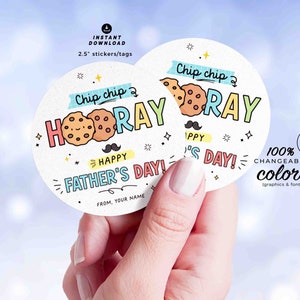 Chip Chip Hooray Happy Father's day gift tag Printable INSTANT DOWNLOAD Fathers Day cookies sticker from kids son daughter wife gift for dad