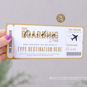 Editable Boarding Pass Template, Surprise Trip gift ticket, Fake Airplane Ticket Trip, Corjl Airlines Trip Voucher #191 INSTANT DOWNLOAD