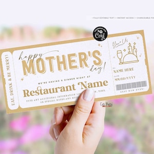 Mother's Day Gift Dinner Night Gift Voucher Certificate, Surprise Coupon Template, Editable Gift for Grandma Ticket coupon INSTANT DOWNLOAD