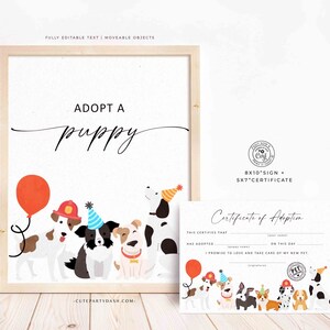 Minimalist Modern Adopt a Puppy Sign, Pet adoption party certificate, Puppy Dog Adoption Digital download, Editable,  INSTANT DOWNLOAD 433