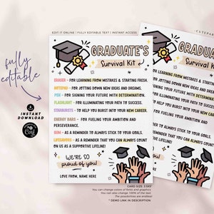 Graduate's Survival Kit Gift Tags Printable INSTANT DOWNLOAD Editable Congrats Grad Tag Graduation Gift Ideas College Graduation funny Card