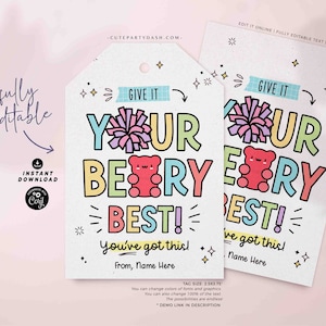 Étiquette porte-bonheur Beary Beary, imprimable TÉLÉCHARGEMENT IMMÉDIAT, tournoi régional de l'État, pom-pom girl Gummies, étiquette bonbon