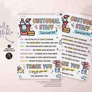 Custodian Day Survival Kit Tag Printable INSTANT DOWNLOAD Printable School Custodian Appreciation Day Gifts idea, National Custodian Week