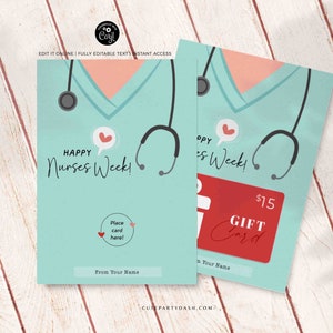 Porte-carte cadeau Semaine des infirmières et infirmiers imprimable TÉLÉCHARGEMENT IMMÉDIAT Modèle de carte de remerciement café modifiable Cadeau pour employé du personnel pour infirmières et infirmiers