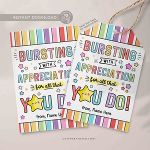 Bursting Appreciation Editable Gift Tag Printable Star Staff Teacher