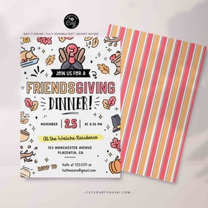 Friendsgiving Dinner Invitation Digital INSTANT DOWNLOAD Editable printable Thanksgiving Dinner invite Fall Pumpkin Invitation, #525