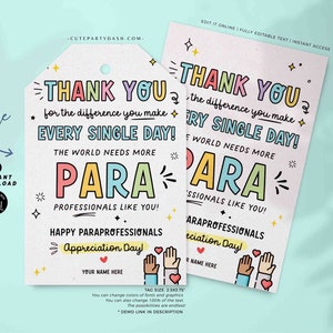Etiquetas para presentes do Dia dos Paraprofissionais para impressão DOWNLOAD INSTANTÂNEO Editável Paraprofissional Apreciação Dia Presente Kit de Sobrevivência Cartão Etiqueta de agradecimento