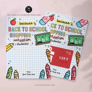 School Supplies Gift Card Holder Printable Happy First Day of School Gift for Teacher Editable Welcome Back to School card INSTANT DOWNLOAD