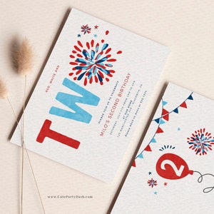 Red White and Two Invitation INSTANT DOWNLOAD EDITABLE 4th of July second birthday invitation Independence Day Party printable fireworks 453