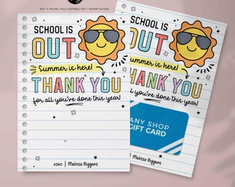 End of Year Teacher Gift Card Holder, Summer Thank You (Printable Template)