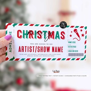 Weihnachtsgeschenk Konzert Ticket Vorlage, bearbeitbarer Surprise Show Gutschein, Zertifikat Gold Geschenk Ticket Coupon #183 SOFORT DOWNLOAD